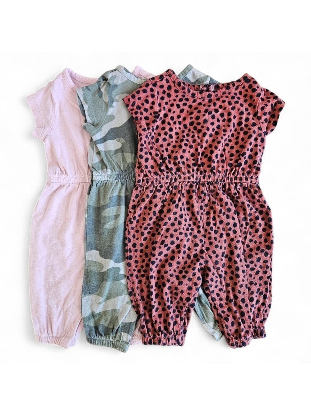 Old Navy Baby Girls Romper Lot 3 Pieces Pink Camo Leopard 0-3 Months